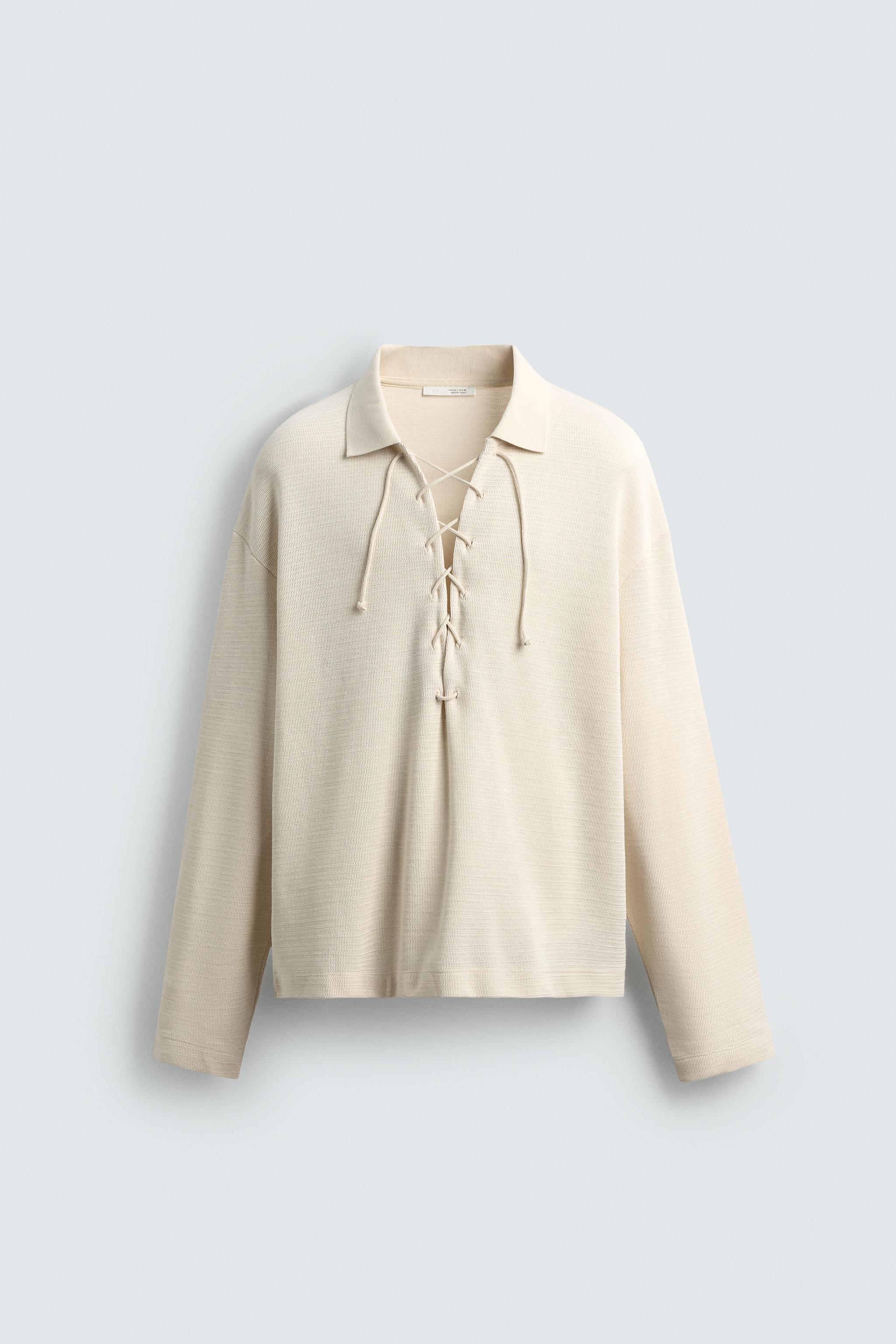 TEXTURED DRAWSTRING POLO SHIRT